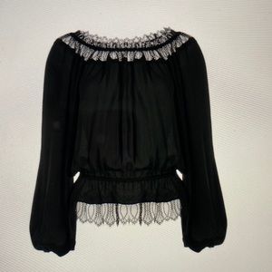 Tamara Mellon 💯 Silk Black Lace Detail Blouse NeverUsed